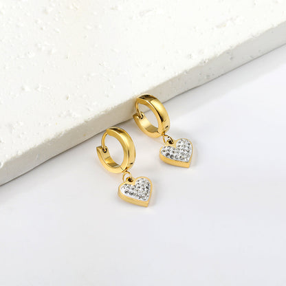 3x12.6mm circle with heart-shaped white clay diamond stud earrings asonjewelry