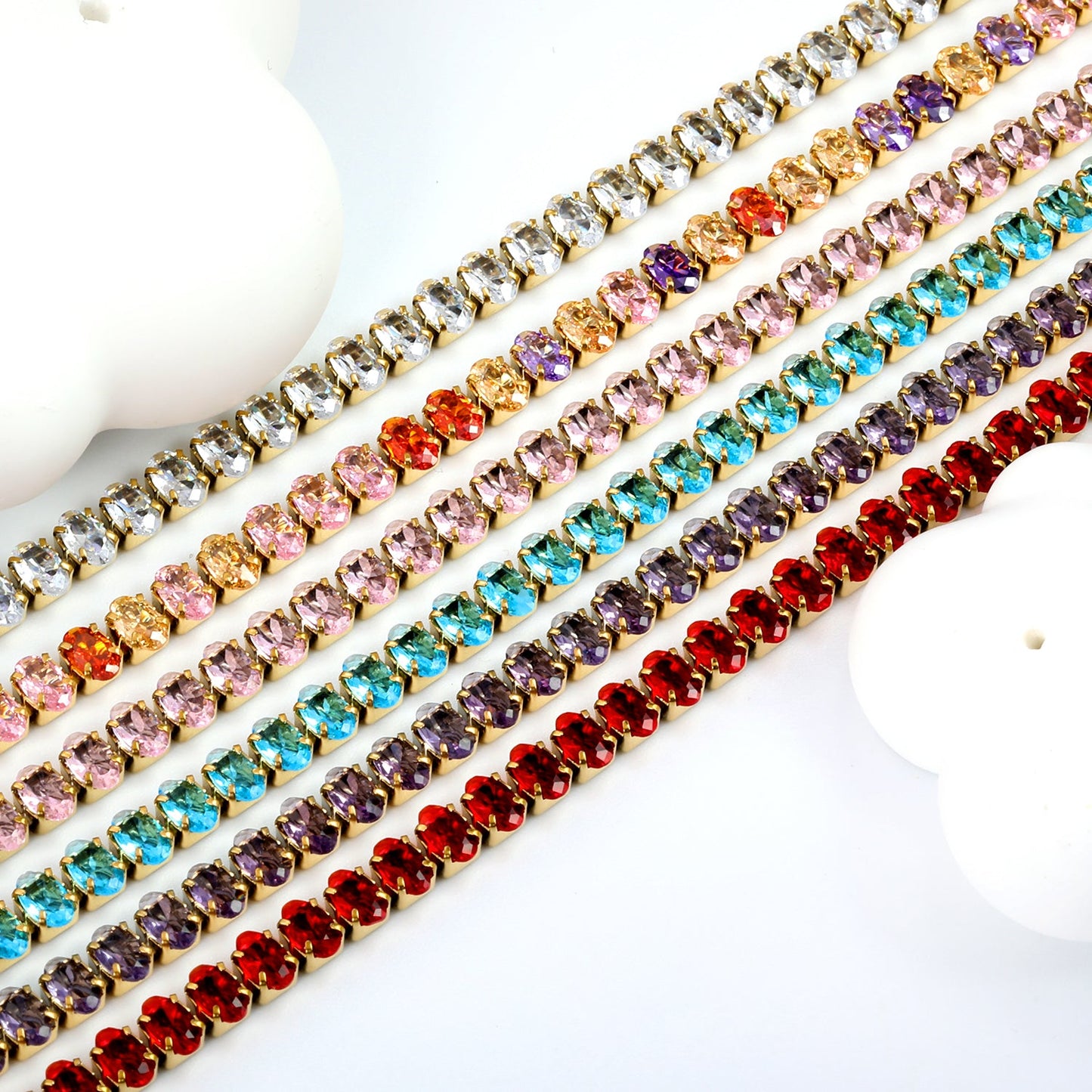 5*3.5mm Oval White/Purple/Red/Pink/Aquamarine/Mixed Color Genuine Zirconium Clasp Bracelet 17cm Steel/Gold asonjewelry