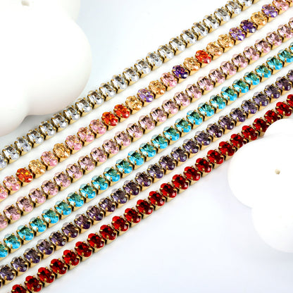 5*3.5mm Oval White/Purple/Red/Pink/Aquamarine/Mixed Color Genuine Zirconium Clasp Bracelet 17cm Steel/Gold asonjewelry