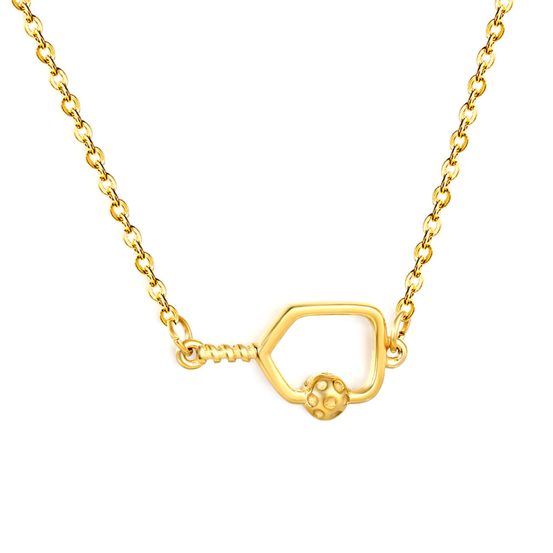 20*11.3mm Openwork Tennis Racket Accessory 0.4mm Cross Chain Round Tassel Pendant Necklace Gold