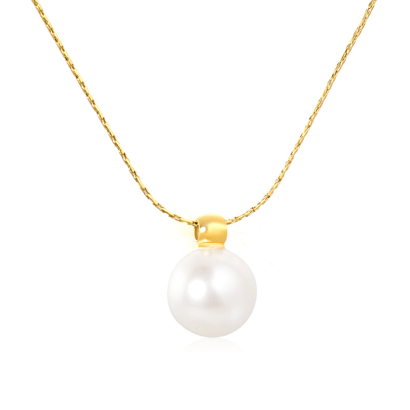 4mm Open-Hole Steel Bead with 10mm Pearl Pendant, 0.3mm Cross Hammer Round End Cap Necklace, Gold