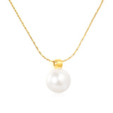 4mm Open-Hole Steel Bead with 10mm Pearl Pendant, 0.3mm Cross Hammer Round End Cap Necklace, Gold