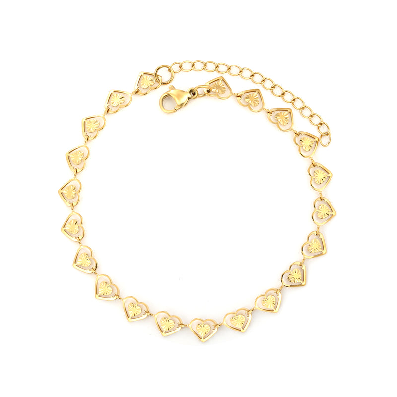 7.4 x 6mm heart-shaped accessory, 20+5cm, bracelet, steel color/gold color
