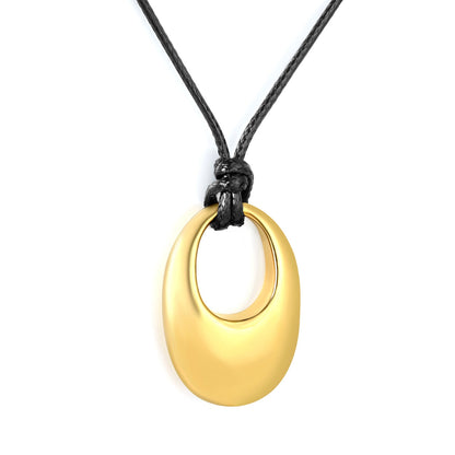 Openwork Solid Irregular Oval Pendant 2.0mm Wax Cord 60cm Sweater Chain Necklace Gold asonjewelry