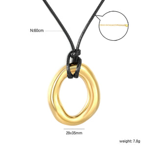 29*35mm openwork irregular circle pendant 2.0mm wax cord 60cm sweater chain necklace, gold