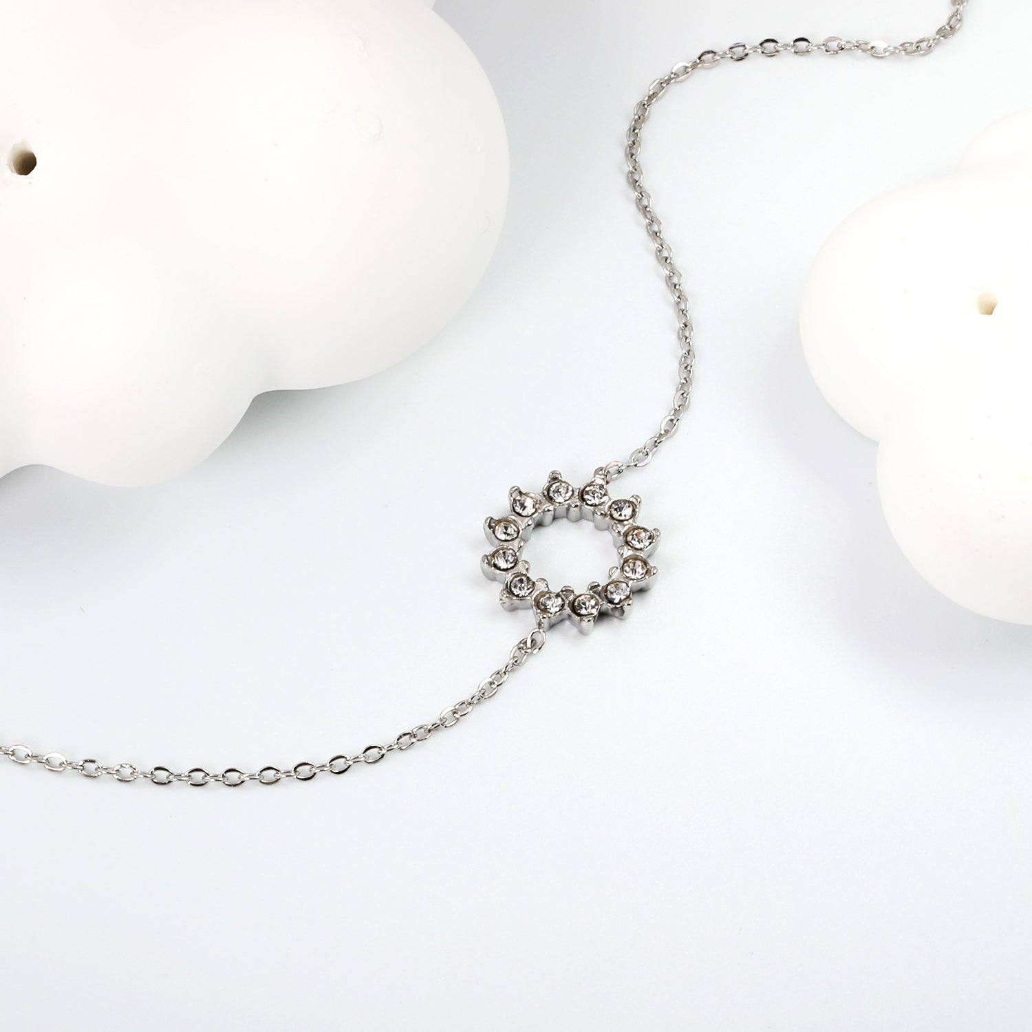 12mm Round Sticky White Zirconia Ring Accessories Bracelet 17+3cm+6mm Round End Plate Steel/Golden asonjewelry