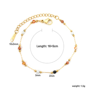 2mm small steel beads + 3mm colored stones 16+5cm + 10x3mm square tag bracelet, gold