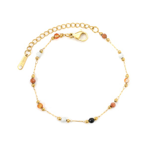 2mm small steel beads + 3mm colored stones 16+5cm + 10x3mm square tag bracelet, gold