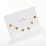 3 pairs of 5mm star stud earrings with white rhinestones in gold