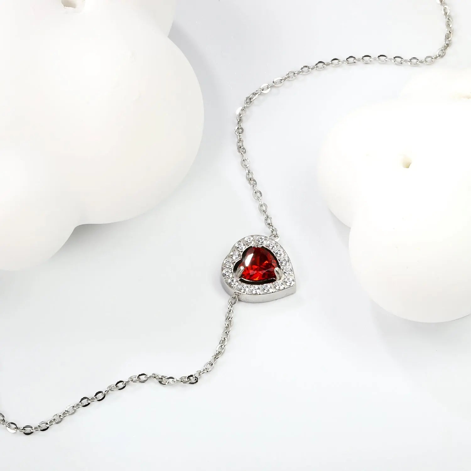 9.8*10.3mm peach heart with CNC white zirconium ring + garnet red genuine zirconium accessories bracelet 17+3cm+6mm round end plaque steel color/golden asonjewelry