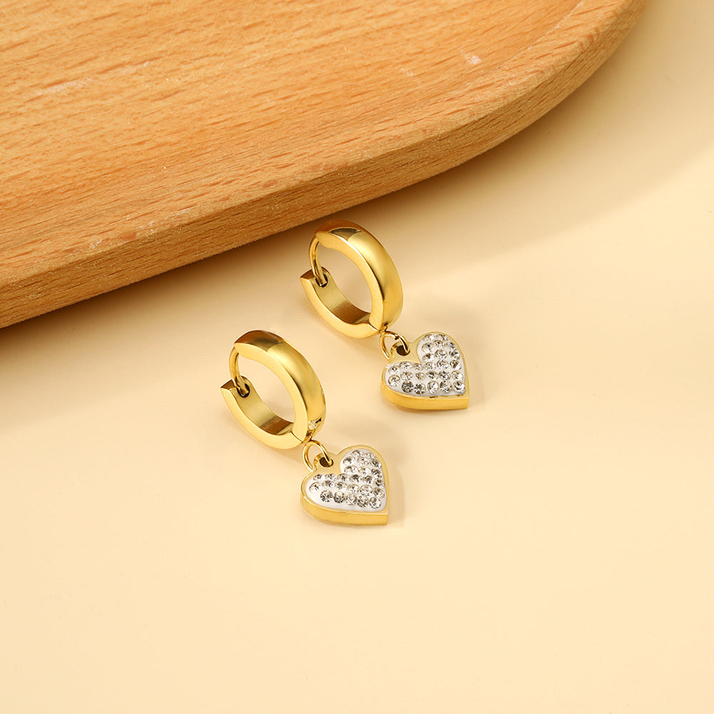 3x12.6mm circle with heart-shaped white clay diamond stud earrings asonjewelry