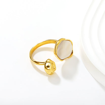 Height 19mm Irregular Oval White Mother-of-White/Brown Open Ring Gold 7# asonjewelry