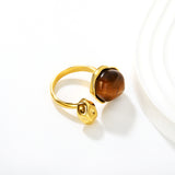 Height 19mm Irregular Oval White Mother-of-White/Brown Open Ring Gold 7#