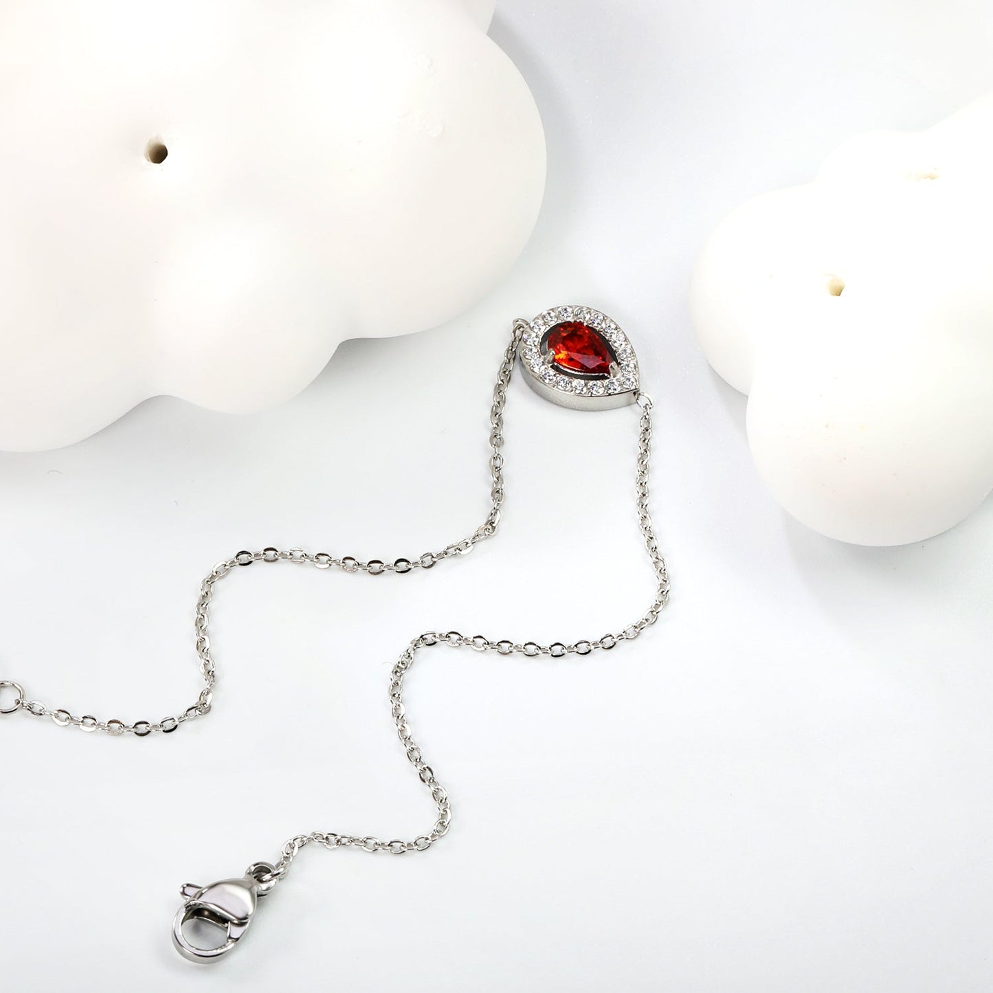 8.7*11mm Round with CNC White Zirconium Ring + Garnet Red Real Zirconium Accessories Bracelet 17+3cm+6mm Round End Plaque Steel/Golden asonjewelry