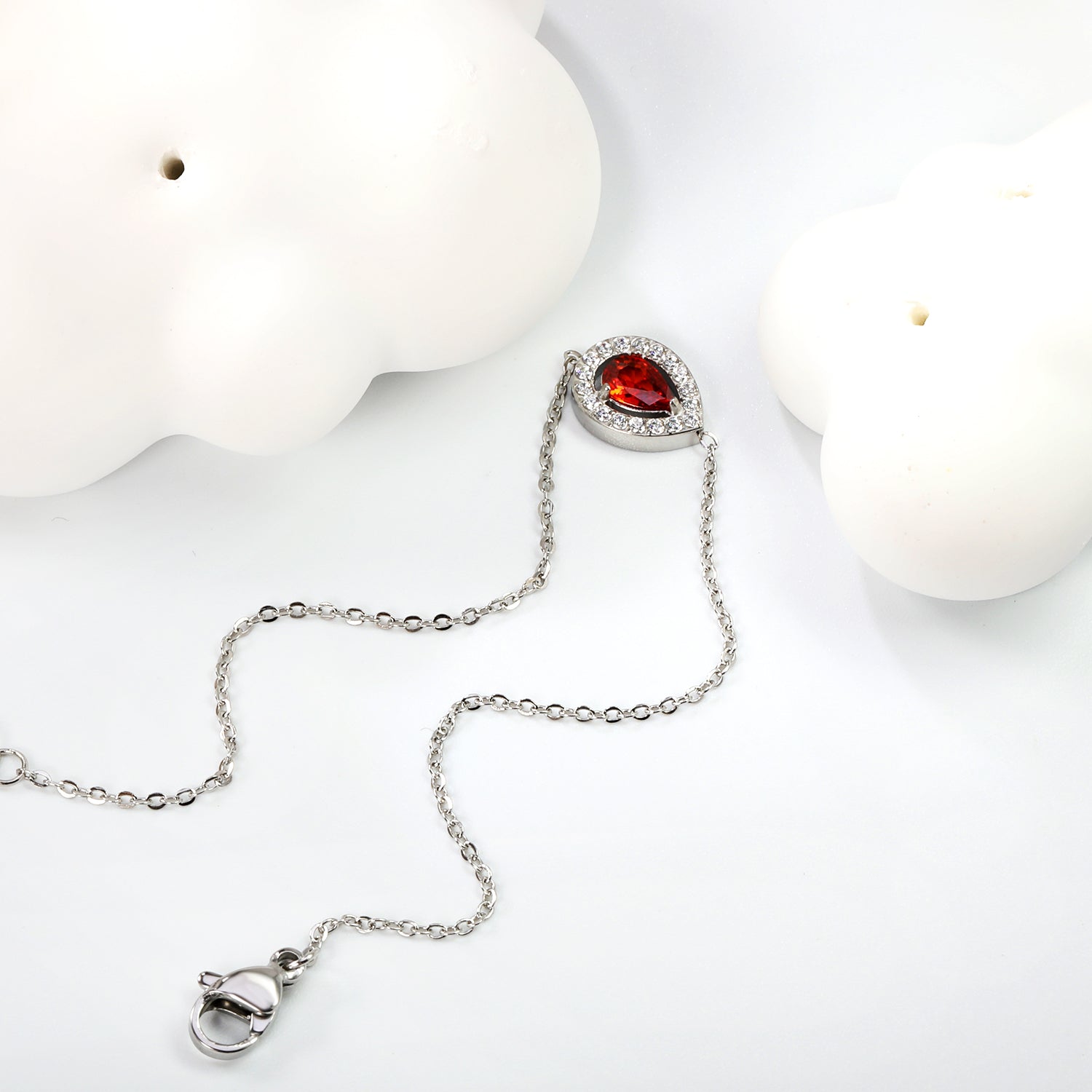 8.7*11mm Round with CNC White Zirconium Ring + Garnet Red Real Zirconium Accessories Bracelet 17+3cm+6mm Round End Plaque Steel/Golden asonjewelry