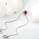 8.4*10.4mm oval with CNC white zirconium circle + garnet red real zirconium accessories bracelet 17+3cm + 6mm round end tag steel color/golden