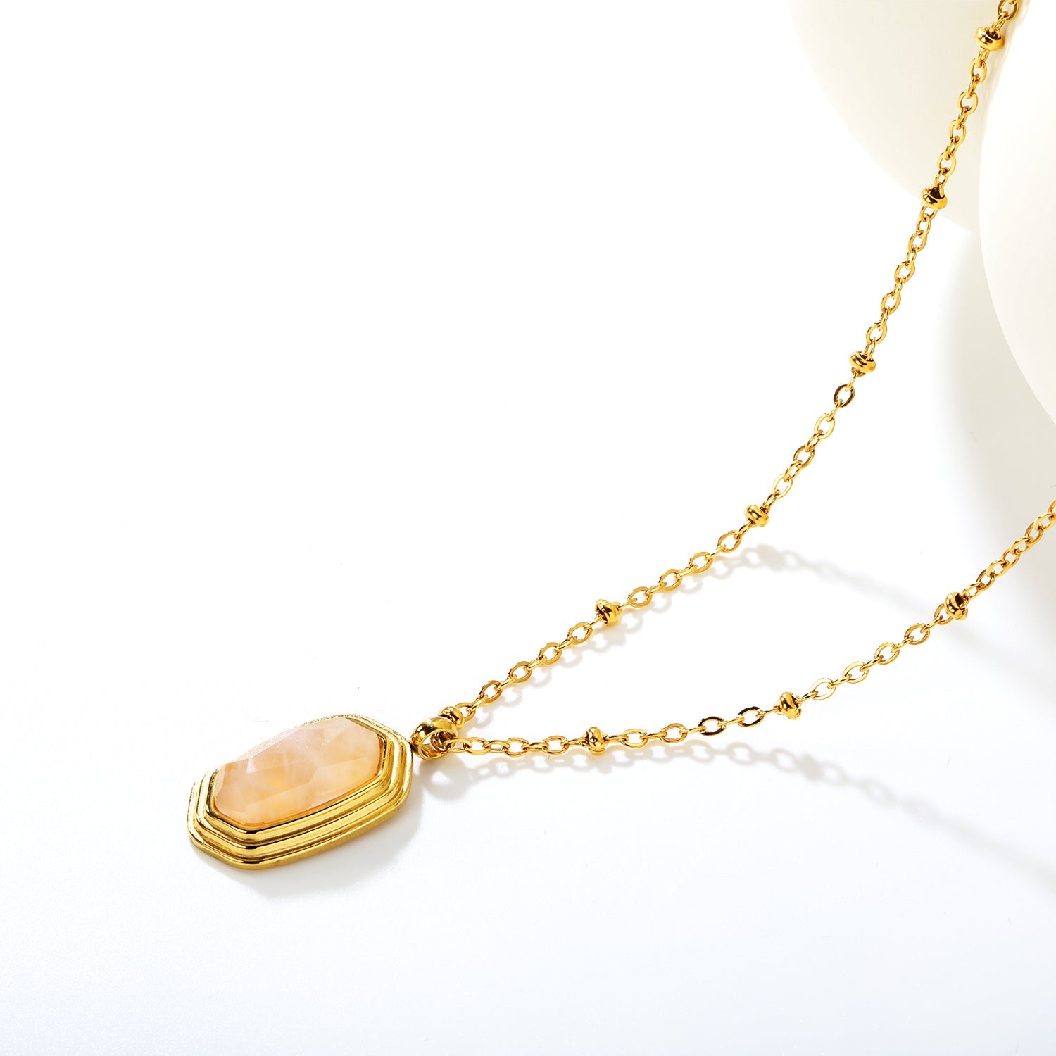 12.6*19mm Rose Quartz Stone Pendant 0.4mm Bead Chain Round Tag Necklace Gold asonjewelry