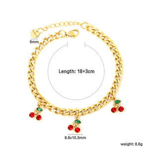 8.6 x 10.3mm cherry accessories 18+3cm + 6mm round tag bracelet, gold