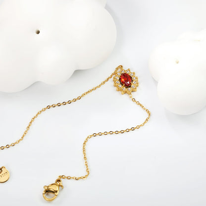 10.3*12.4mm Lace Oval with CNC White Zirconium Ring + Garnet Red Real Zirconium Accessories Bracelet 17+3cm+6mm Round End Plaque Steel/Golden asonjewelry