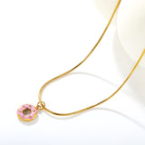 12mm Donut Ring Rhinestone Pendant 1.2 Round Snake Chain Round Tag Necklace Gold