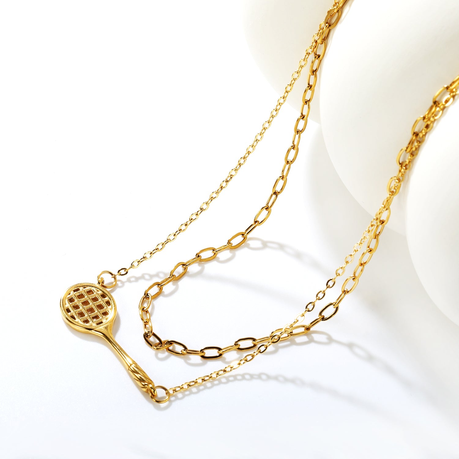 Badminton Racket Accessory 0.6 Long Hammer Cross Chain Cross Chain Round Tag Necklace Gold asonjewelry