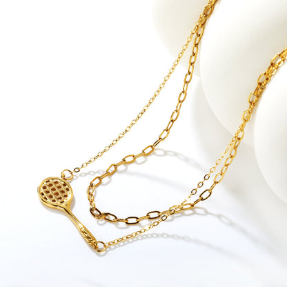 Badminton Racket Accessory 0.6 Long Hammer Cross Chain Cross Chain Round Tag Necklace Gold asonjewelry