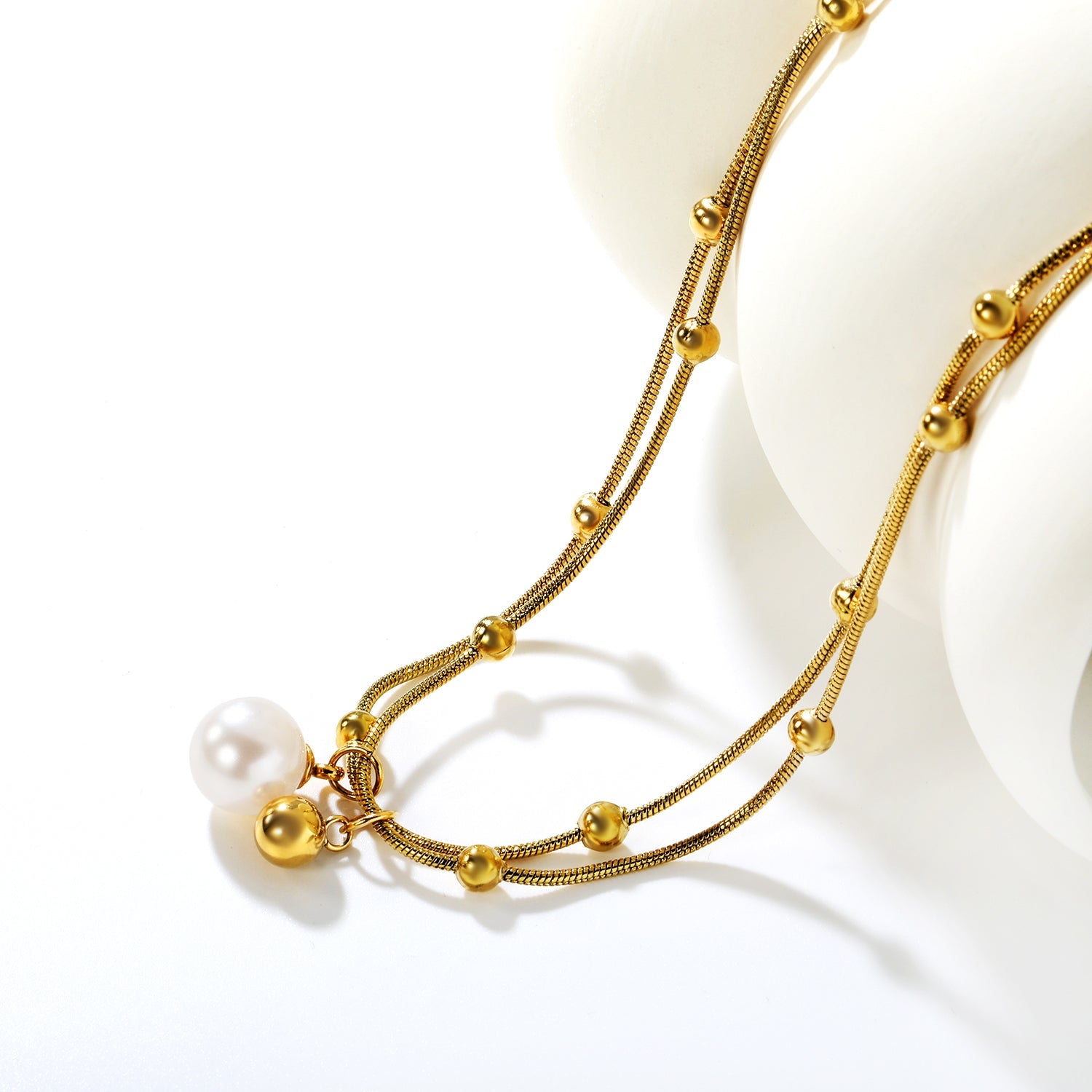 10mm Shell Bead 6mm Steel Bead Pendant 1.2mm Round Snake Clasp Bead Round Tag Necklace Gold asonjewelry