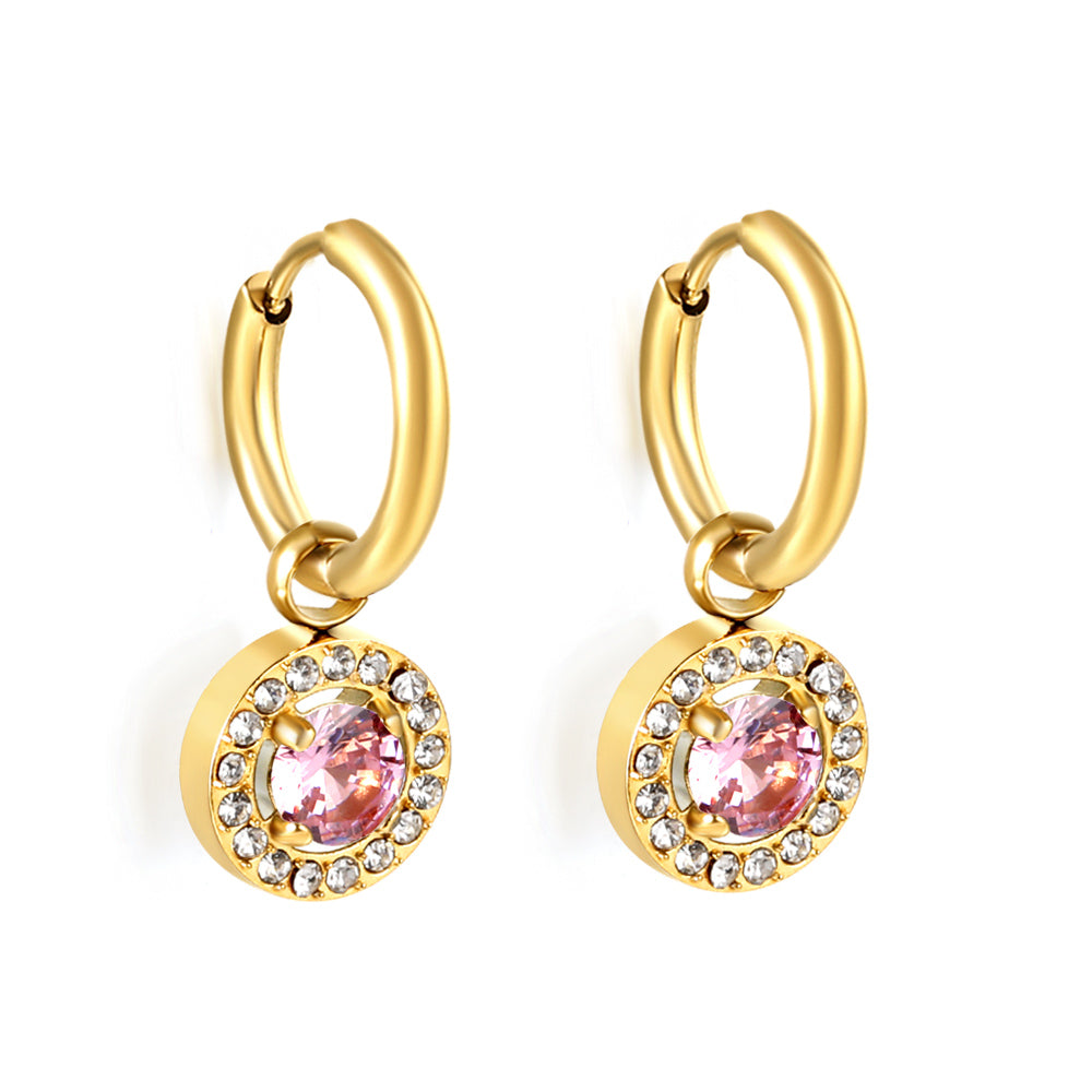 2x13mm circle with round diamond + white diamond hoop earrings asonjewelry