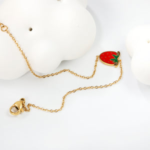 9*10mm Strawberry with Mixed Color Drip Oil Accessories Bracelet 17+3cm+6mm Round End Plaque Gold Color