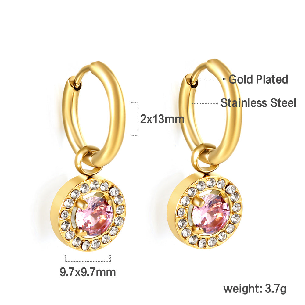 2x13mm circle with round diamond + white diamond hoop earrings asonjewelry