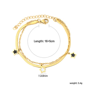 7.2+9mm Star Accessories, 2.6mm Push-Closure Chain 16+0.4cm Cross Chain 16+5cm Double Chain Bracelet, Gold