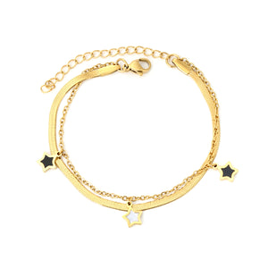 7.2+9mm Star Accessories, 2.6mm Push-Closure Chain 16+0.4cm Cross Chain 16+5cm Double Chain Bracelet, Gold