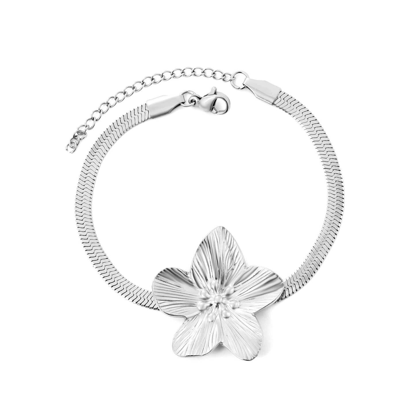 30.2 x 32.4 mm large flower pendant 4 mm snake chain 17 + 5 cm bracelet Steel color/gold color asonjewelry