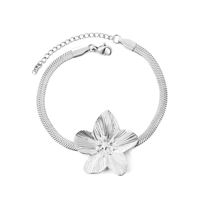 30.2 x 32.4 mm large flower pendant 4 mm snake chain 17 + 5 cm bracelet Steel color/gold color asonjewelry