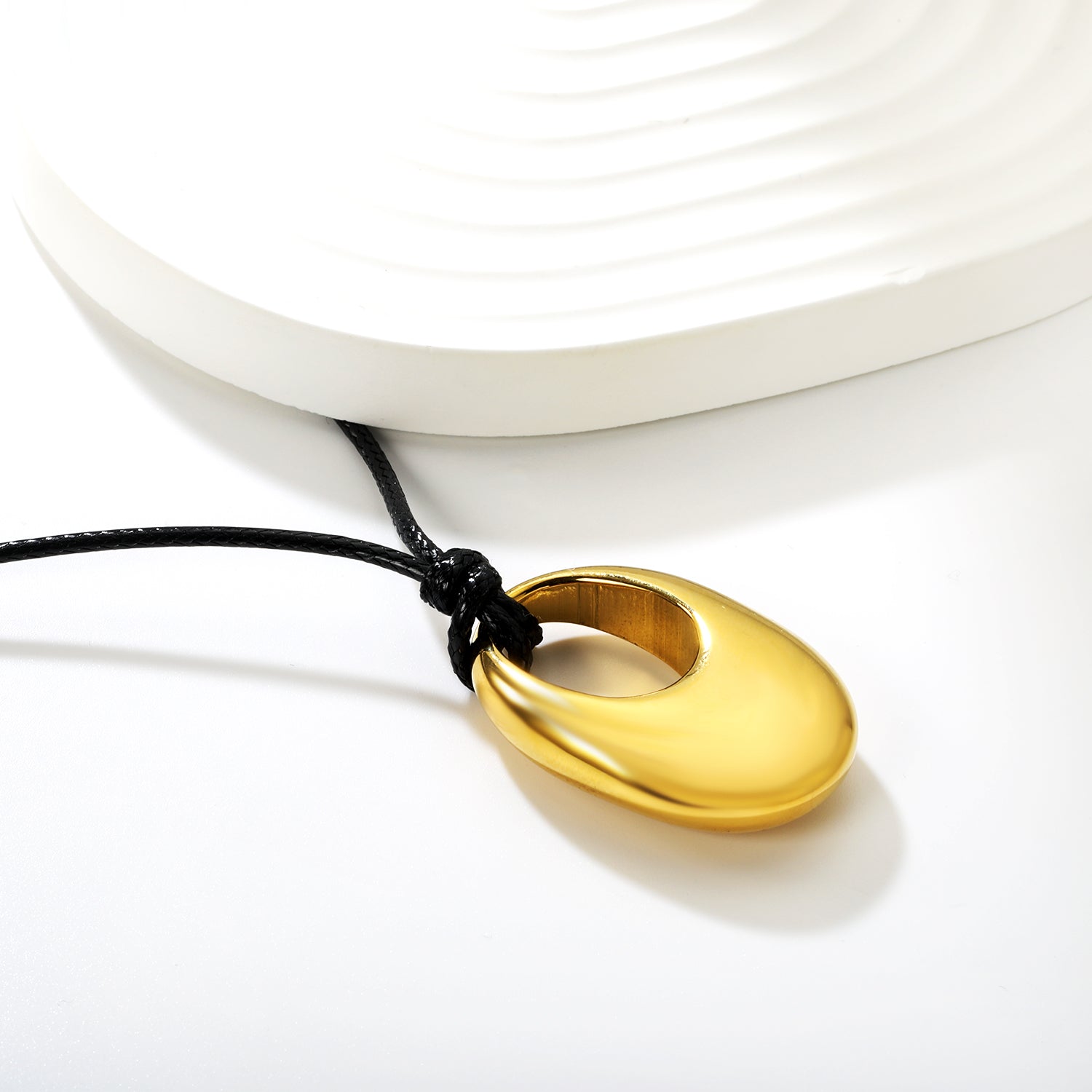 Openwork Solid Irregular Oval Pendant 2.0mm Wax Cord 60cm Sweater Chain Necklace Gold asonjewelry