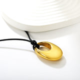 Openwork Solid Irregular Oval Pendant 2.0mm Wax Cord 60cm Sweater Chain Necklace Gold
