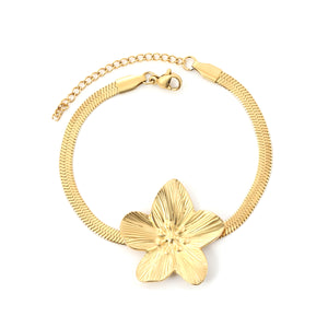 30.2 x 32.4 mm large flower pendant 4 mm snake chain 17 + 5 cm bracelet Steel color/gold color