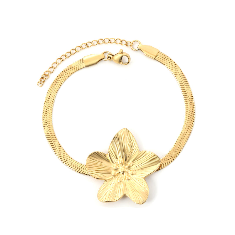 30.2 x 32.4 mm large flower pendant 4 mm snake chain 17 + 5 cm bracelet Steel color/gold color