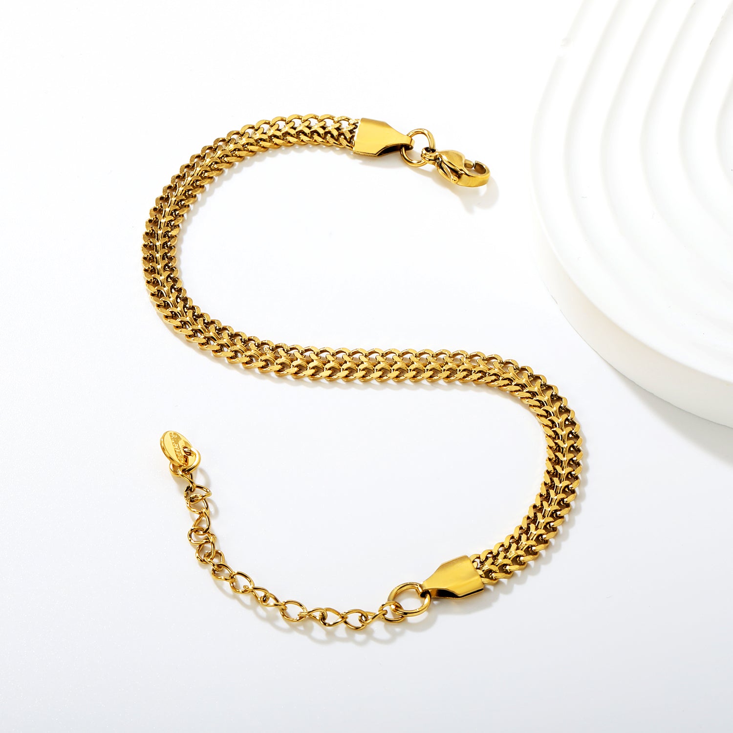 Double-Strand Chain Bracelet 19+5cm Gold asonjewelry