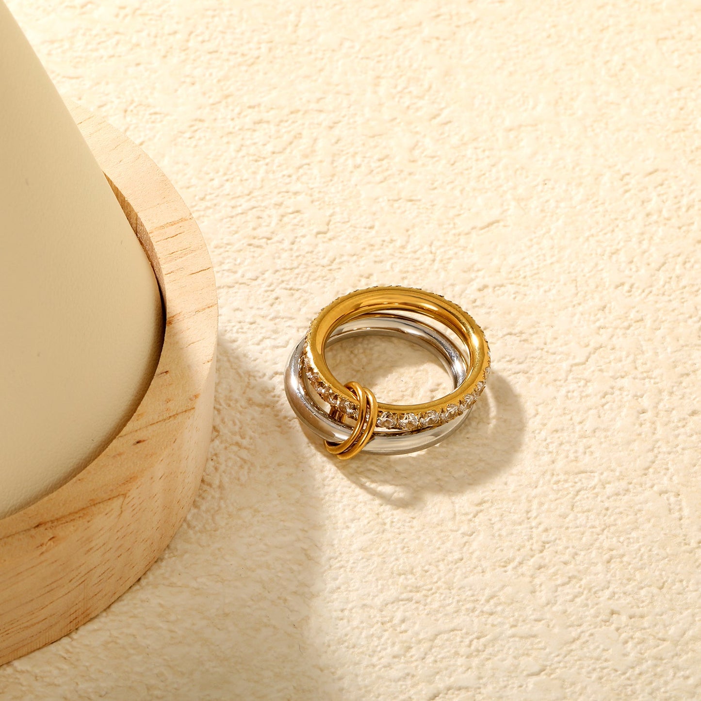 Height 6.5mm Double Ring with Diamonds Ring Gold/Two-Tone Gold asonjewelry
