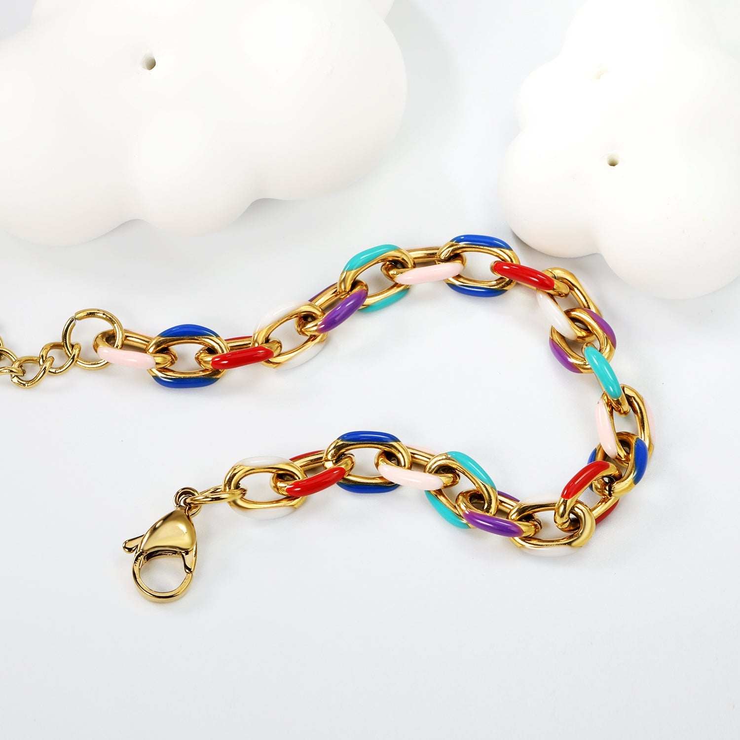 Thick 2*W7.7*H11mm Mixed Color Drops Accessories Buckle Bracelet 17+3+6mm Round Tail Plaque Golden asonjewelry
