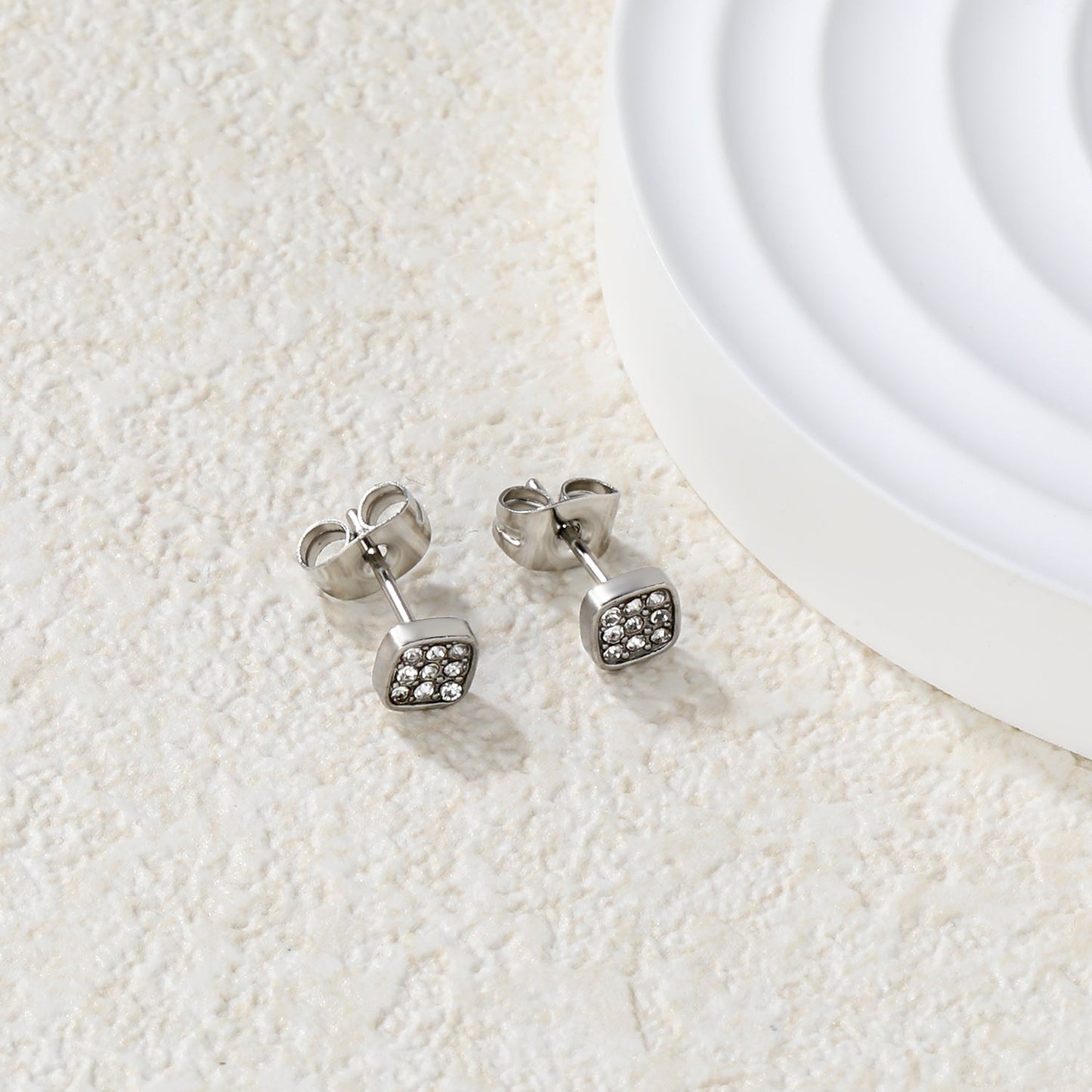 3PCS 5mm Geometric plain pin earrings with white diamonds steel color/golden color asonjewelry