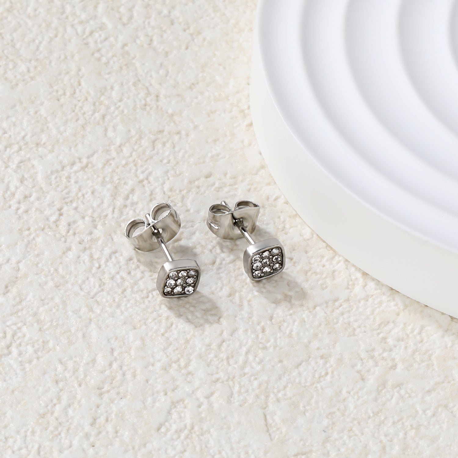 3PCS 5mm Geometric plain pin earrings with white diamonds steel color/golden color asonjewelry