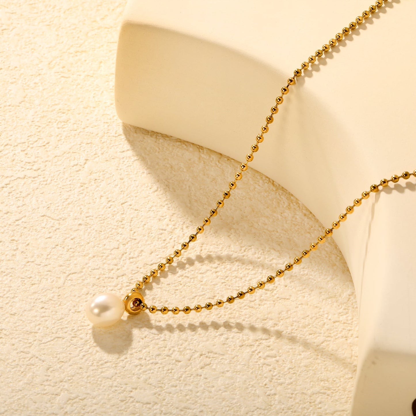 9*11mm Freshwater Pearl Pendant with 2mm Bead Chain and Round End Cap Necklace, Gold asonjewelry