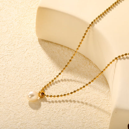 9*11mm Freshwater Pearl Pendant with 2mm Bead Chain and Round End Cap Necklace, Gold asonjewelry