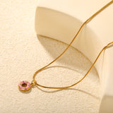 12mm Donut Ring Rhinestone Pendant 1.2 Round Snake Chain Round Tag Necklace Gold