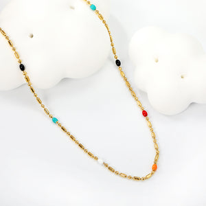 Mixed Color Dots Adhesive Necklace 40+5cm+6mm Round Plaque Golden