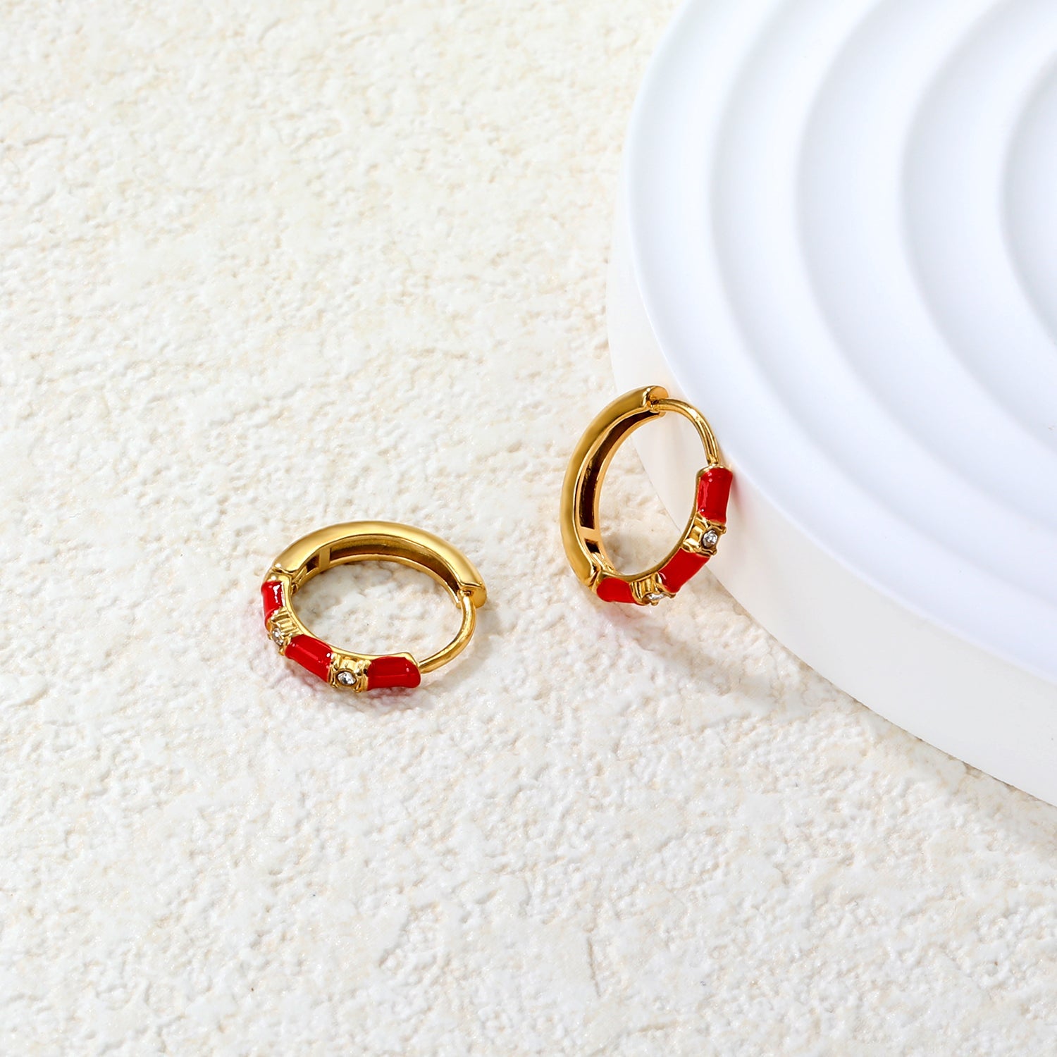 14*13.4mm red oil dripping white diamonds earrings gold color asonjewelry
