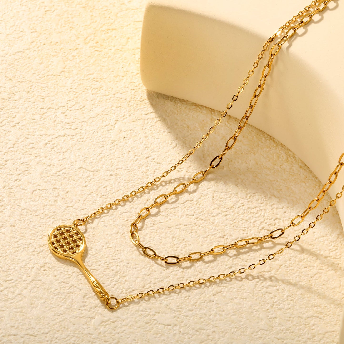 Badminton Racket Accessory 0.6 Long Hammer Cross Chain Cross Chain Round Tag Necklace Gold asonjewelry