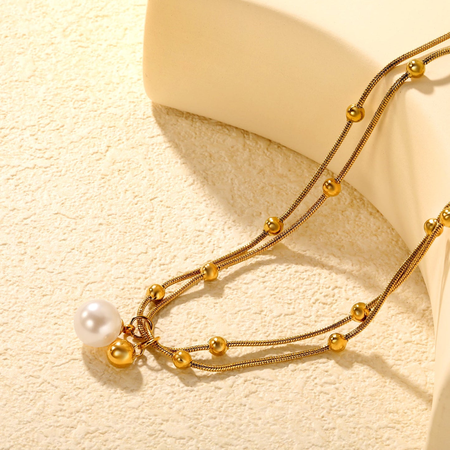 10mm Shell Bead 6mm Steel Bead Pendant 1.2mm Round Snake Clasp Bead Round Tag Necklace Gold asonjewelry